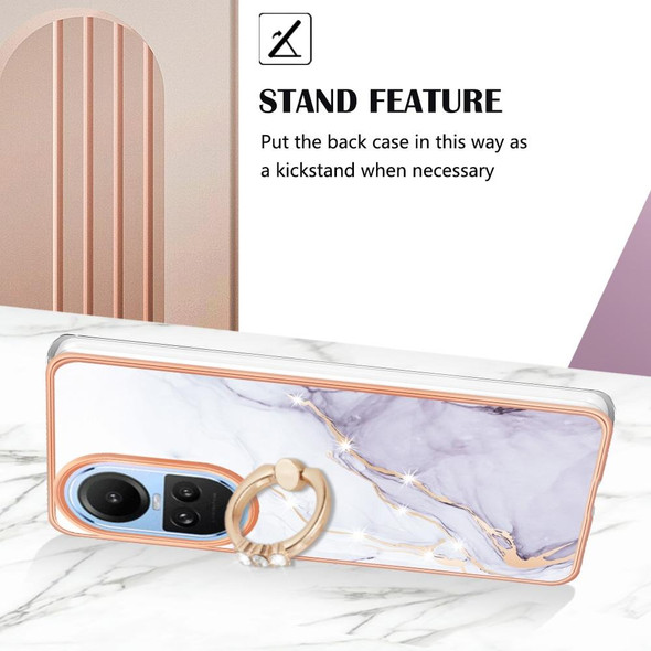 For OPPO Reno10 5G Global Electroplating Marble IMD TPU Phone Case with Ring Holder(White 006)