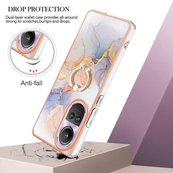 For OPPO Reno10 Pro 5G Global Electroplating IMD TPU Phone Case with Ring(White Marble)