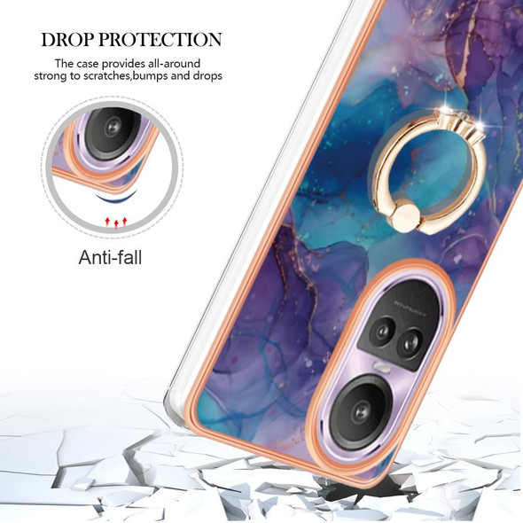 For OPPO Reno10 Pro 5G Global Electroplating Marble Dual-side IMD Phone Case with Ring(Purple 016)