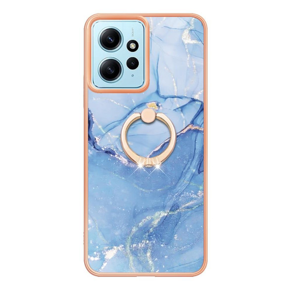 For Xiaomi Redmi Note 12 4G Global Electroplating Marble Dual-side IMD Phone Case with Ring(Blue 018)
