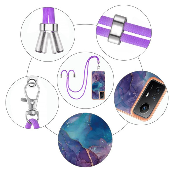 For Xiaomi Redmi Note 12S 4G Electroplating Marble Dual-side IMD Phone Case with Lanyard(Purple 016)