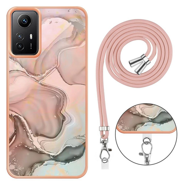 For Xiaomi Redmi Note 12S 4G Electroplating Marble Dual-side IMD Phone Case with Lanyard(Rose Gold 015)