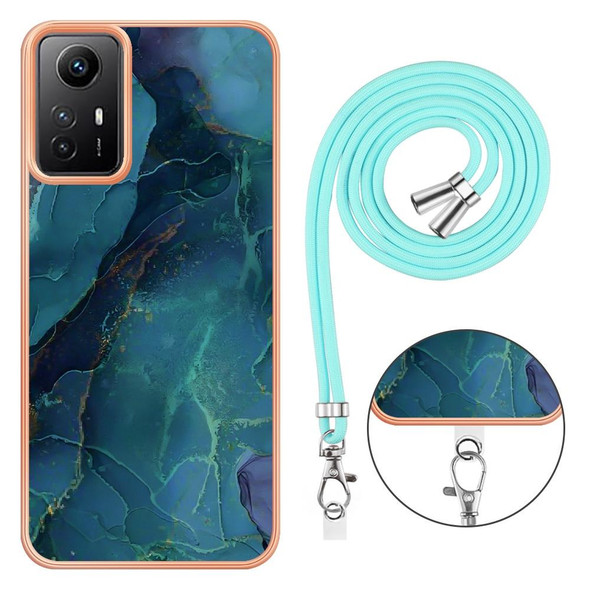 For Xiaomi Redmi Note 12S 4G Electroplating Marble Dual-side IMD Phone Case with Lanyard(Green 017)