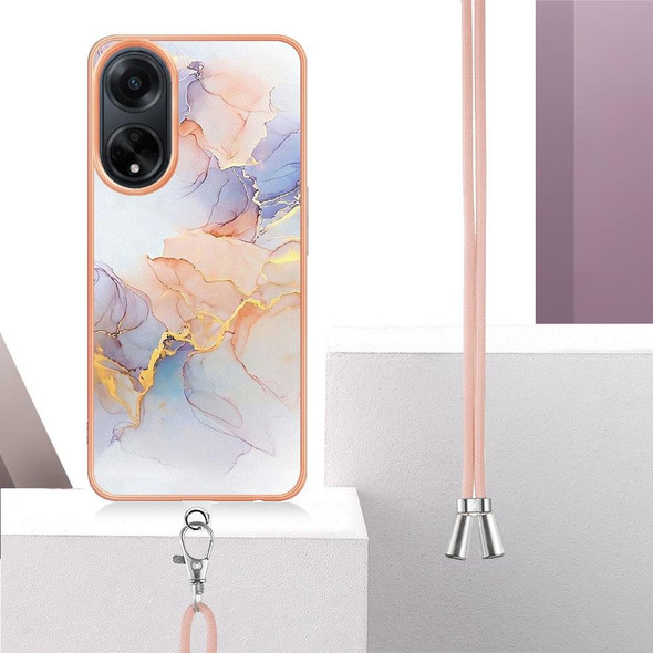 For OPPO A98 Electroplating IMD TPU Phone Case with Lanyard(White Marble)