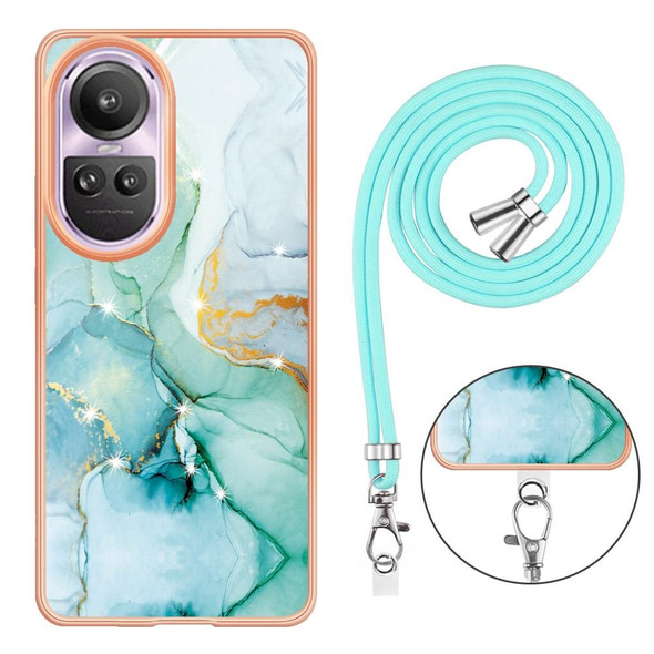 For OPPO Reno10 Pro 5G Global Electroplating Marble Dual-side IMD Phone Case with Lanyard(Green 003)