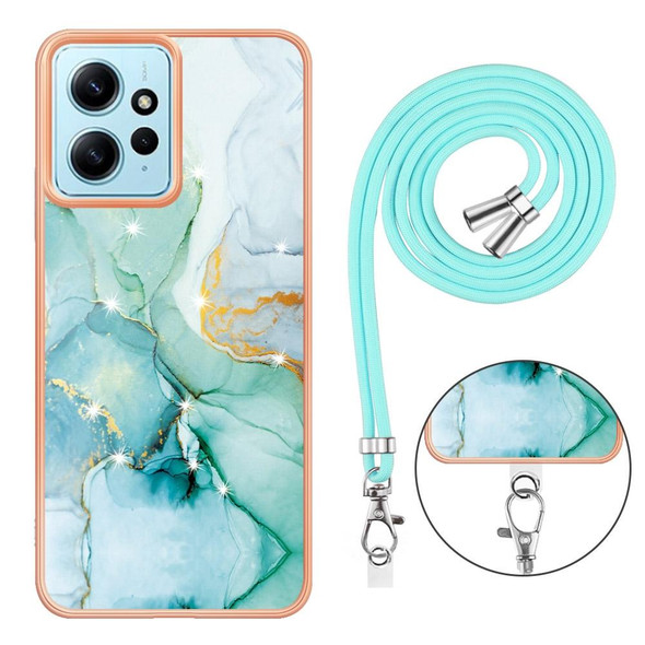 For Xiaomi Redmi Note 12 4G Global Electroplating Marble Dual-side IMD Phone Case with Lanyard(Green 003)