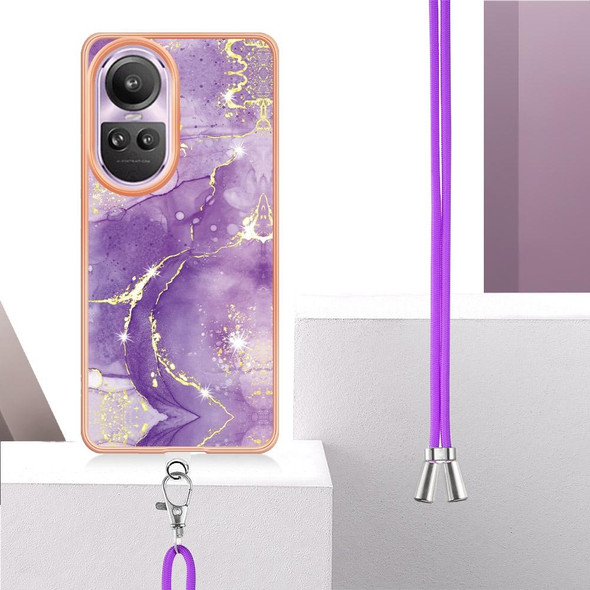 For OPPO Reno10 Pro 5G Global Electroplating Marble Dual-side IMD Phone Case with Lanyard(Purple 002)