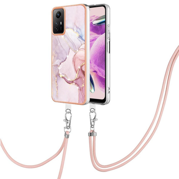 For Xiaomi Redmi Note 12S 4G Electroplating Marble Dual-side IMD Phone Case with Lanyard(Rose Gold 005)