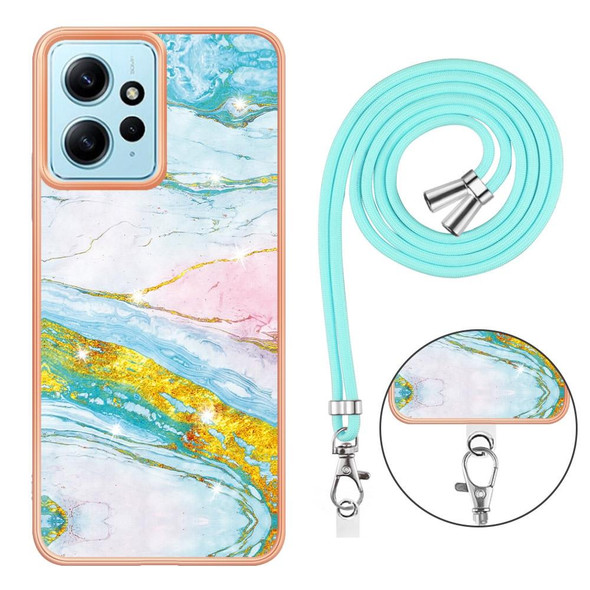 For Xiaomi Redmi Note 12 4G Global Electroplating Marble Dual-side IMD Phone Case with Lanyard(Green 004)