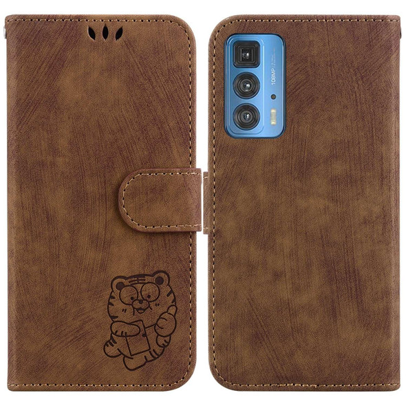 For Motorola Edge 20 Pro Little Tiger Embossed Leatherette Phone Case(Brown)