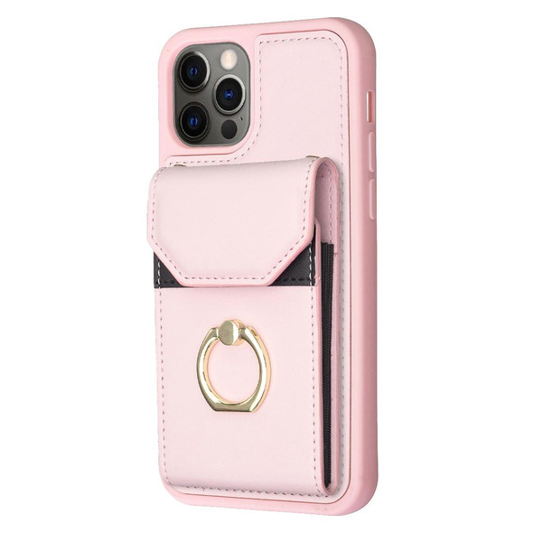 For iPhone 12 / 12 Pro BF29 Organ Card Bag Ring Holder Phone Case(Pink)