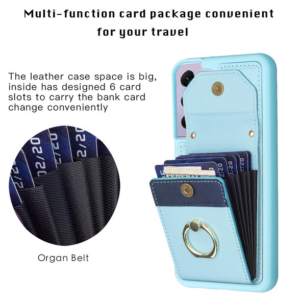 For Samsung Galaxy S21 FE 5G BF29 Organ Card Bag Ring Holder Phone Case(Blue)