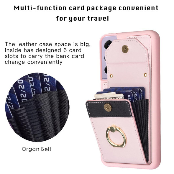 For Samsung Galaxy S21+ 5G BF29 Organ Card Bag Ring Holder Phone Case(Pink)