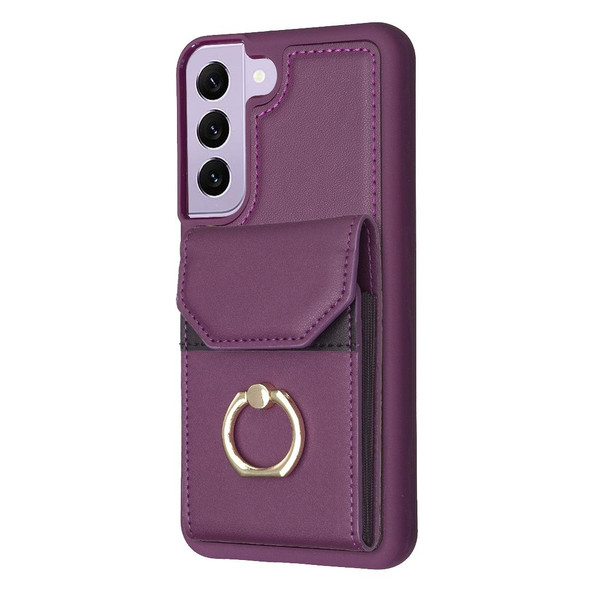 For Samsung Galaxy S22+ 5G BF29 Organ Card Bag Ring Holder Phone Case(Dark Purple)