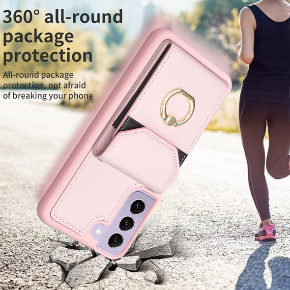 For Samsung Galaxy S21 5G BF29 Organ Card Bag Ring Holder Phone Case(Pink)