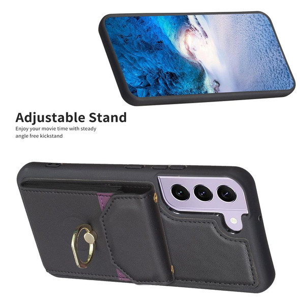 For Samsung Galaxy S21+ 5G BF29 Organ Card Bag Ring Holder Phone Case(Black)