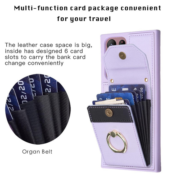 For Samsung Galaxy S22 Ultra 5G BF29 Organ Card Bag Ring Holder Phone Case(Purple)