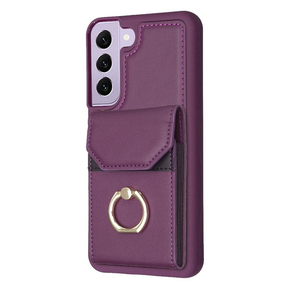 For Samsung Galaxy S21 FE 5G BF29 Organ Card Bag Ring Holder Phone Case(Dark Purple)