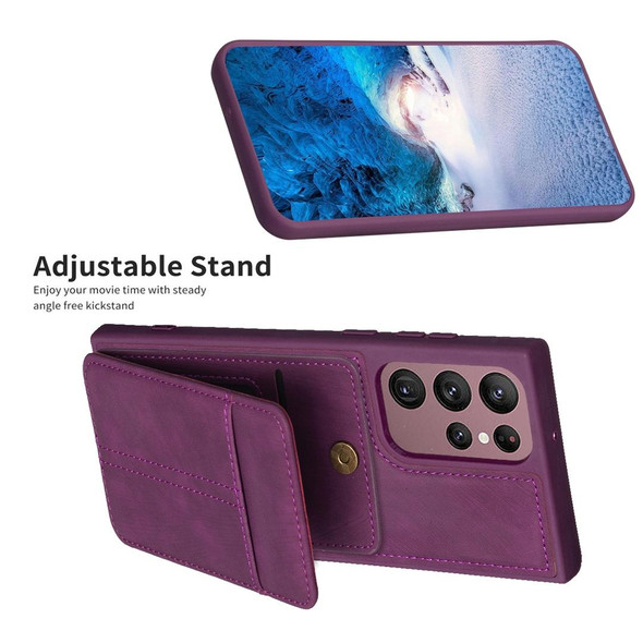 For Samsung Galaxy S22 Ultra 5G BF28 Frosted Card Bag Phone Case with Holder(Dark Purple)