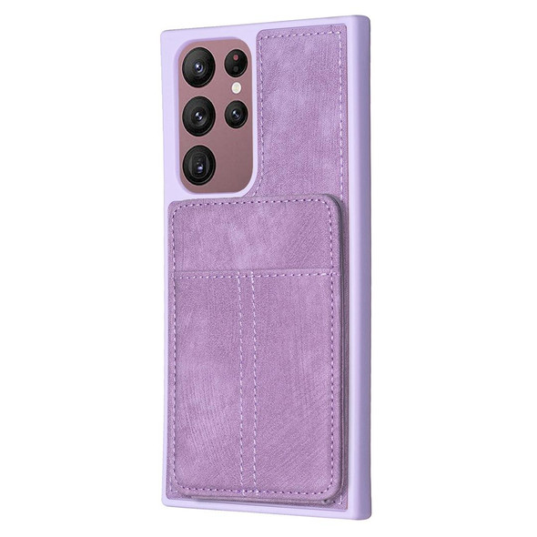 For Samsung Galaxy S22 Ultra 5G BF28 Frosted Card Bag Phone Case with Holder(Purple)