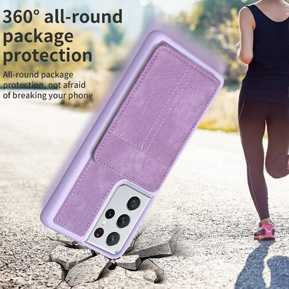 For Samsung Galaxy S21 Ultra 5G BF28 Frosted Card Bag Phone Case with Holder(Purple)