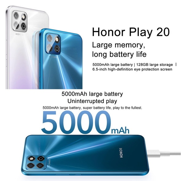 Honor Play 20a, 6GB+128GB, 6.517 inch Magic UI 6.1 MediaTek Helio G85 Octa Core up to 2.0GHz, Network:4G, Not Support Google Play(Titanium Silver)