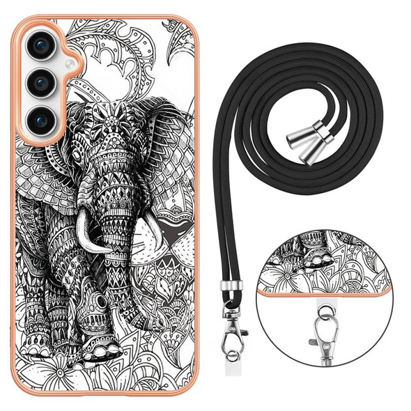 For Samsung Galaxy S23 FE 5G Electroplating Dual-side IMD Phone Case with Lanyard(Totem Elephant)