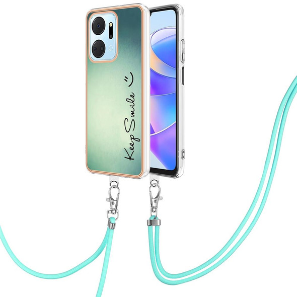 For Honor X7a Electroplating Dual-side IMD Phone Case with Lanyard(Smile)