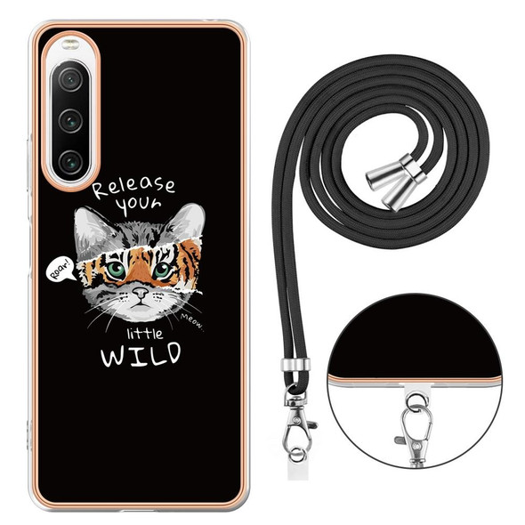 For Sony Xperia 10 IV Electroplating Dual-side IMD Phone Case with Lanyard(Natural Growth)