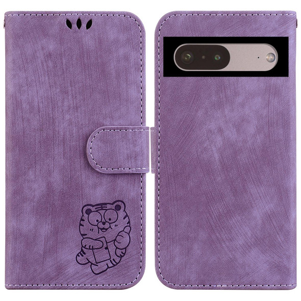 For Google Pixel 7 Little Tiger Embossed Leatherette Phone Case(Purple)