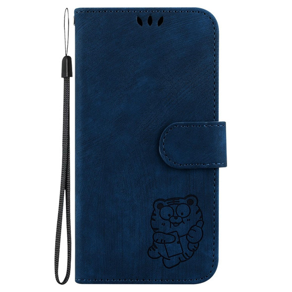 For Infinix Hot 11 2022 Little Tiger Embossed Leatherette Phone Case(Dark Blue)