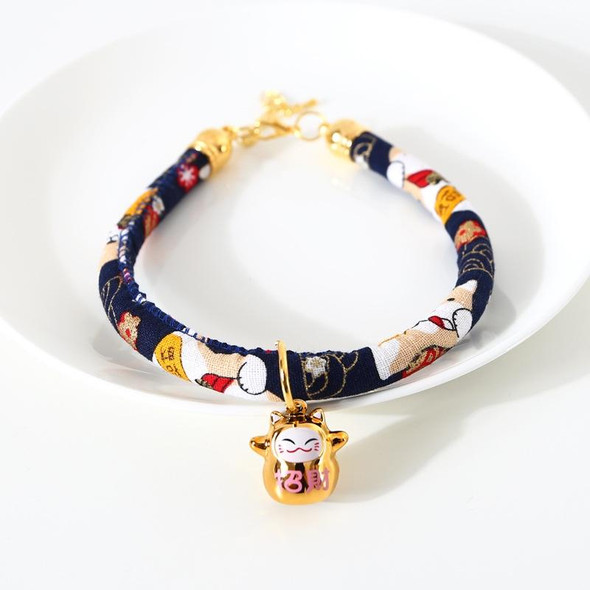 4 PCS Lucky Cat Copper Bell Adjustable Pet Cat Dog Collar Necklace, Size:S 20-25cm(Navy Shiba Inu)