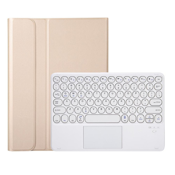 YA102B-A Detachable Lambskin Texture Round Keycap Bluetooth Keyboard Leather Tablet Case with Touch Control & Pen Slot & Stand - iPad 10.2 (2020) & (2019) / Air 3 10.5 inch / Pro 10.5 inch(Gold)