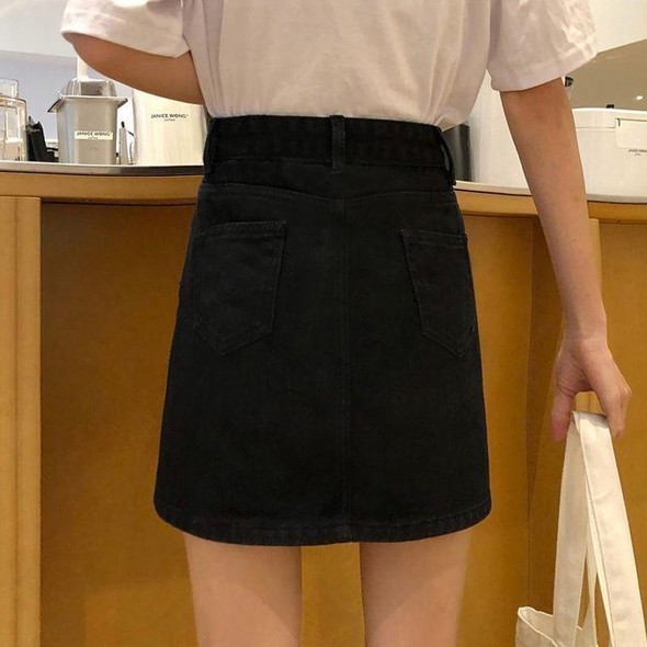 Women Slim Half-Body Skirt A-Type Package Hip Denim Short Skirt, Size: XXL(Black)