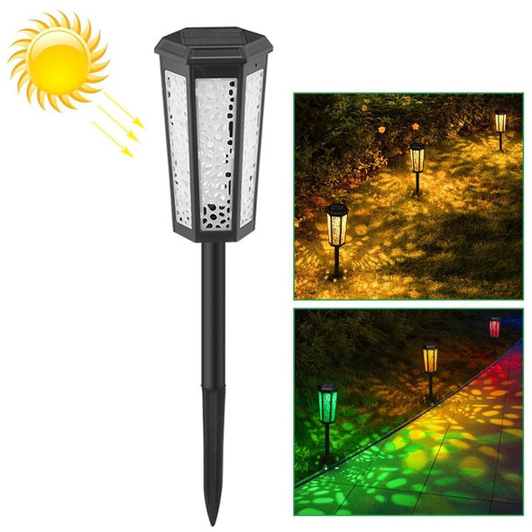 Hexagonal Hollow Solar Ground Lawn Lamp LED Outdoor Waterproof Decorative Garden Light(Warm Light + RGB)