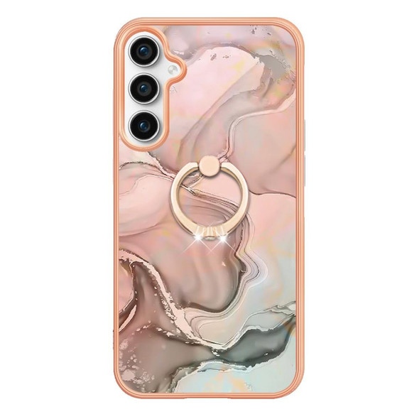 For Samsung Galaxy S23 FE 5G Electroplating Marble Dual-side IMD Phone Case with Ring(Rose Gold 015)