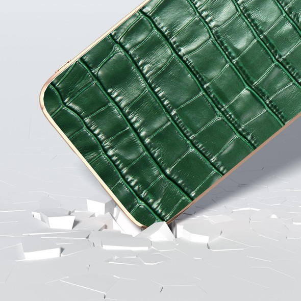 For Samsung Galaxy S23 FE 5G Crocodile Texture Genuine Leatherette Electroplating Phone Case(Dark Green)