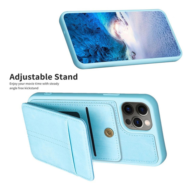 For iPhone 12 / 12 Pro BF28 Frosted Card Bag Phone Case with Holder(Blue)