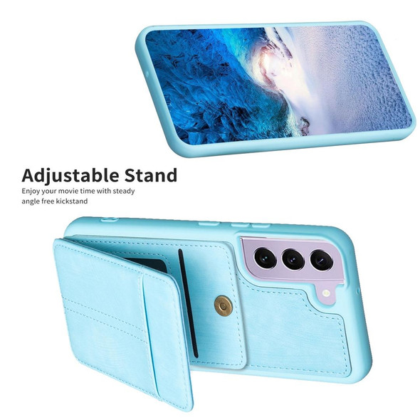 For Samsung Galaxy S22+ 5G BF28 Frosted Card Bag Phone Case with Holder(Blue)