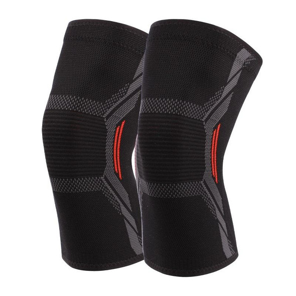 1 Pair Nylon Sports Protective Gear Four-way Stretch Knit Knee Pads, Size: M(Black Red)