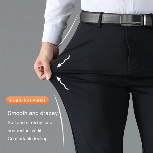 Men Summer Thin Casual Pants Suit Pants Loose Straight Stretch Chilled Silk Pants, Size: 29(Black)