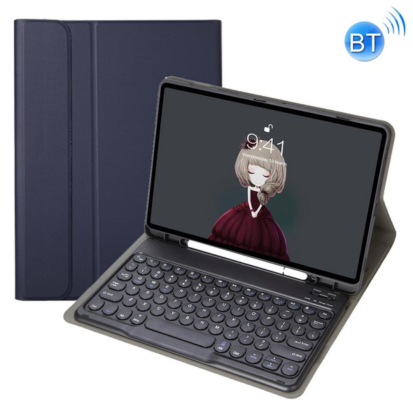 YA102B Detachable Lambskin Texture Round Keycap Bluetooth Keyboard Leather Tablet Case with Pen Slot & Stand - iPad 10.2 (2020) & (2019) / Air 3 10.5 inch / Pro 10.5 inch(Dark Blue)