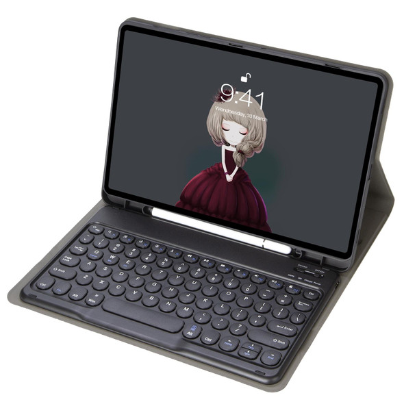 YA102B Detachable Lambskin Texture Round Keycap Bluetooth Keyboard Leather Tablet Case with Pen Slot & Stand - iPad 10.2 (2020) & (2019) / Air 3 10.5 inch / Pro 10.5 inch(Dark Blue)