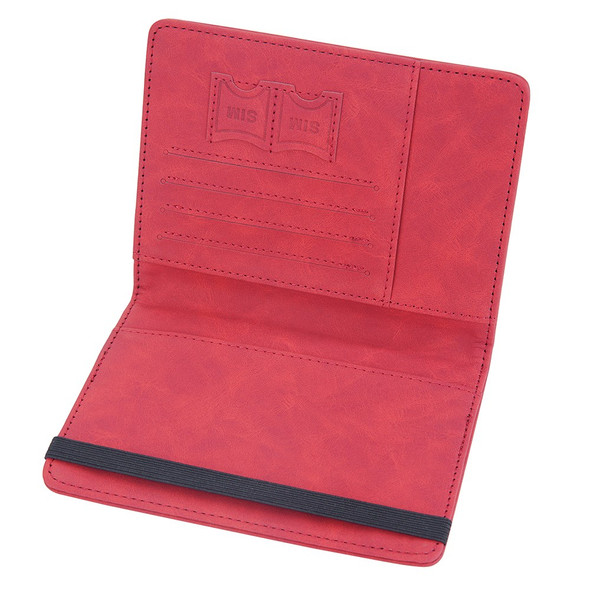 BAELLERRY N2379 Elastic Band PU Leather Passport Cover RFID Blocking Cards Passport Holder Travel Wallet - Red