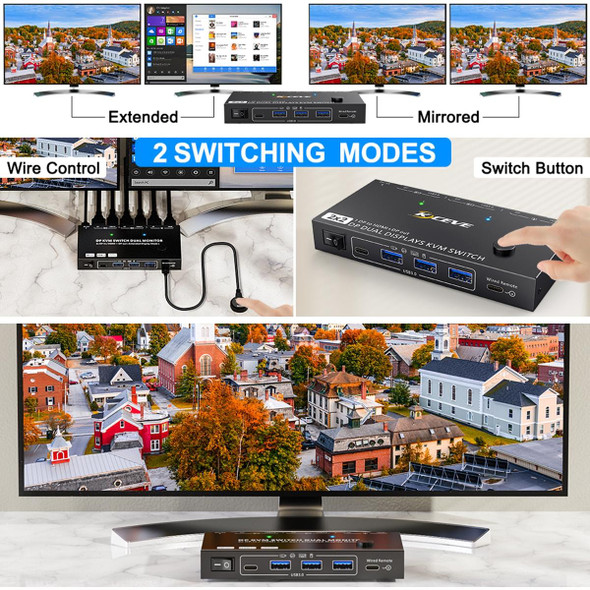 KC-KVM212DH 4K 60HZ USB3.0 DP Dual Display KVM Switcher with MST Dual Screen Extension Replication