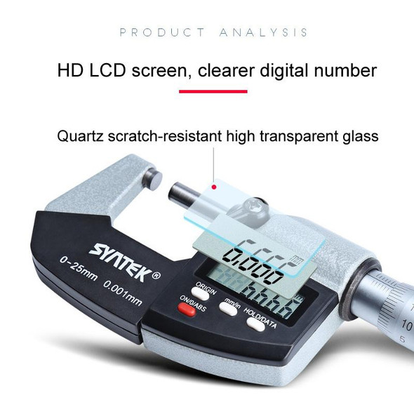 Digital Display Outer Diameter Micrometer 0.001mm High Precision Electronic Spiral Micrometer Thickness Gauge, Model:50-75mm