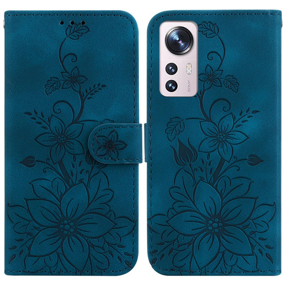 For Xiaomi 12 Pro Lily Embossed Leather Phone Case(Dark Blue)