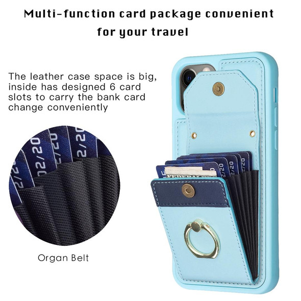 For iPhone 12 / 12 Pro BF29 Organ Card Bag Ring Holder Phone Case(Blue)