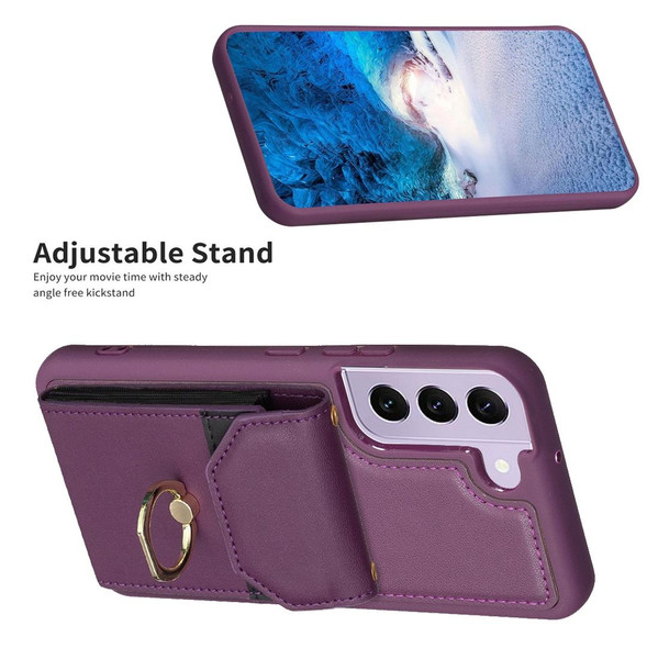 For Samsung Galaxy S21 5G BF29 Organ Card Bag Ring Holder Phone Case(Dark Purple)