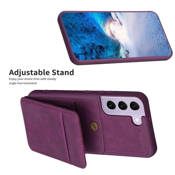 For Samsung Galaxy S21 5G BF28 Frosted Card Bag Phone Case with Holder(Dark Purple)